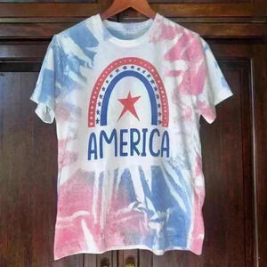 America Tie-Dye Women's George T-Shirt, Small, White & Blue